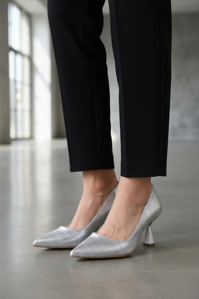 Aspor Gümüş Kadın Topuklu Ayakkabı - Resim 3