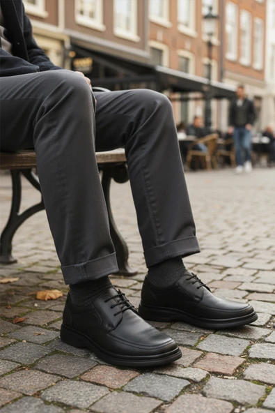 Aspor Siyah Hakiki Deri Erkek Casual Ayakkabı - Resim 3