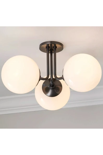 burenze Modern Tasarım Tavana Sıfır Emma Beyaz Glop Camlı Avize Salon Mutfak Oturma Odası Avize Eskitme Gold - 3