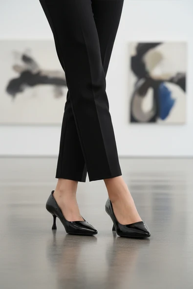 Aspor Siyah Rugan Kadın Topuklu Ayakkabı - Resim 3