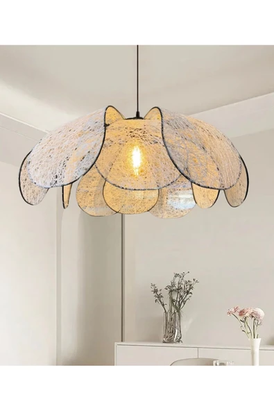 burenze Modern Iskandinav Cozy Rose Çiçek Sarkıt Avize Tasarım Kumaş Salon Avizesi