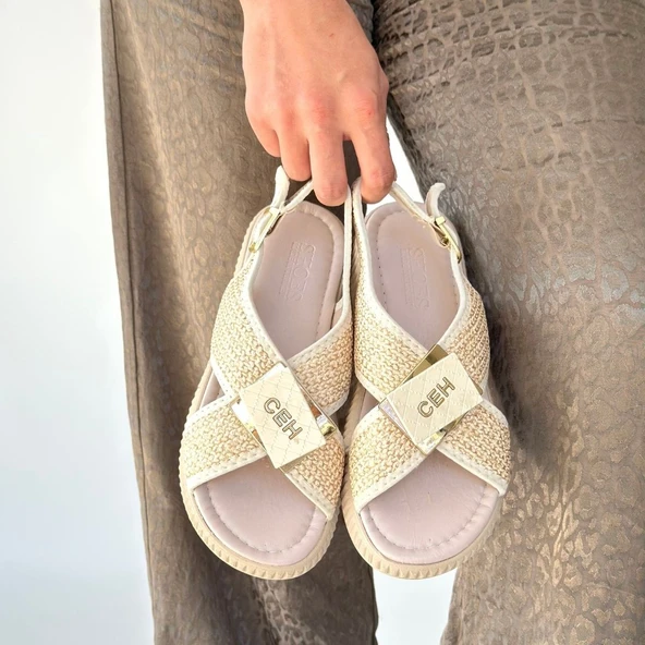 Pabucmarketi Bej Hasır Kadın Düz Sandalet - 4