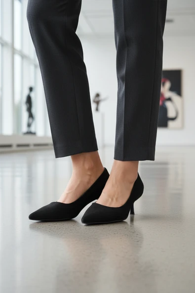 Aspor Siyah Süet Kadın Topuklu Ayakkabı - Resim 3