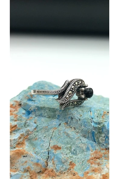 Gümüş Oltu Taşlı Yüzük sy0007 - Resim 3