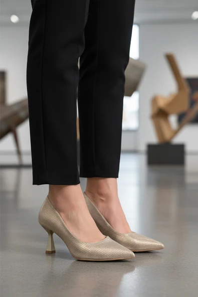 Aspor Altın Kadın Topuklu Ayakkabı - Resim 3