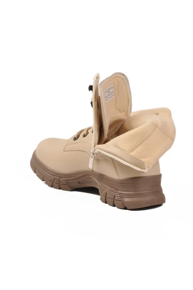 Aspor Bej Vizon İçi Polarlı Fermuarlı Kadın Bot - Resim 4