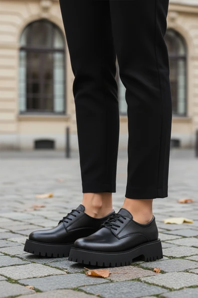 Aspor Siyah Kalın Taban Kadın Casual Ayakkabı - Resim 3