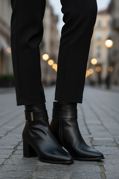 Aspor Siyah Dar Kalıp İçi Polarlı Kadın Topuklu Bot - Resim 3