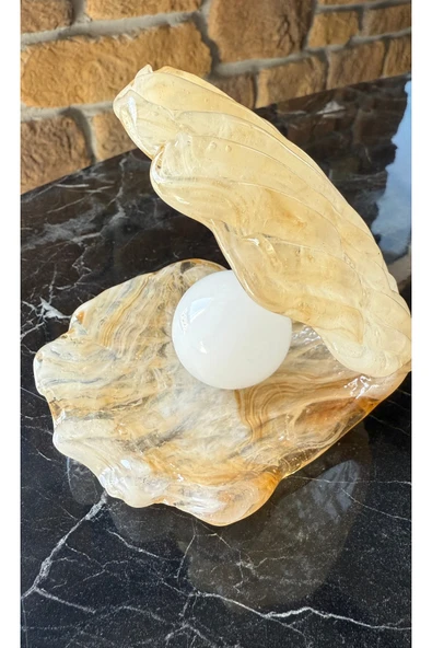 burenze Luxury Oyster İstiridye İnci Detaylı Sunum Obje Ekru Kristal Cam 110mm çap - 3