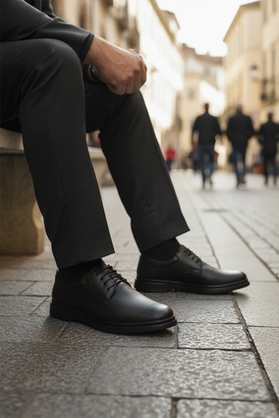 Aspor Siyah Hakiki Deri Erkek Casual Ayakkabı - Resim 3