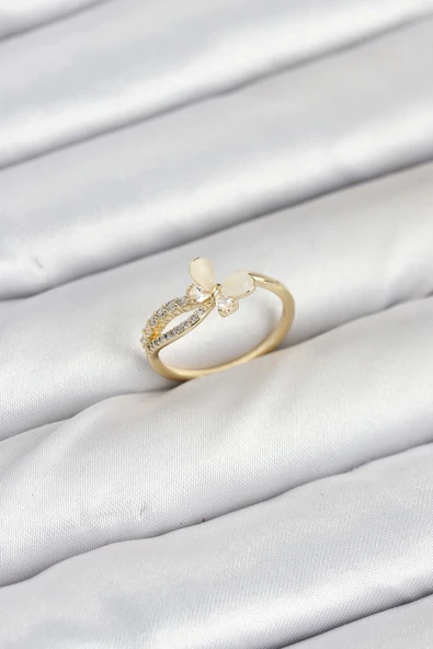 Pirinç Gold Renk Kelebek Zirkon Taşlı Kadın Yüzük ürün görseli 1