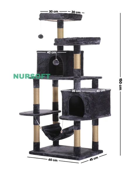 Nursoft Xl Yuva Hamaklı Çift Yuvalı Lüx Büyük Boy Tırmalamalı Kedi Oyun Evi - 4