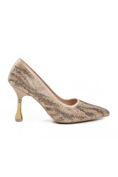 Aspor Bej Saten Taş İşlemeli Kadın Abiye Ayakkabı - Resim 2