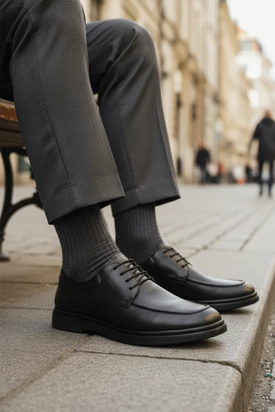 Aspor Siyah Hakiki Deri Erkek Casual Ayakkabı - Resim 3