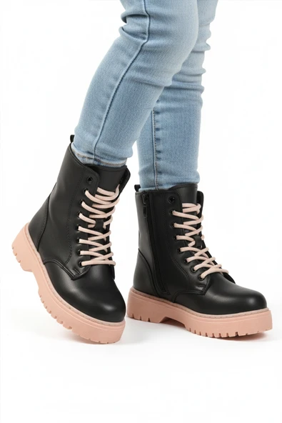 Aspor Siyah Pudra İçi Polarlı Bağcıklı Fermuarlı Kız Çocuk Bot ürün görseli