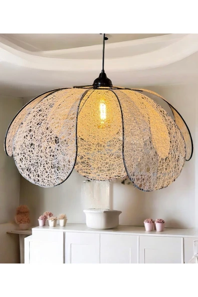 burenze Modern Iskandinav Cozy Rose Çiçek Sarkıt Avize Tasarım Kumaş Salon Avizesi - 3