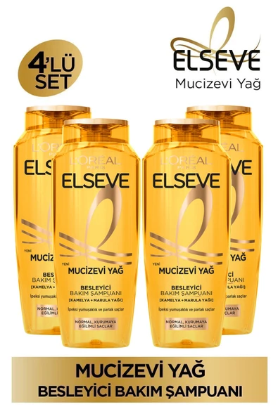 Elseve L'Oréal Paris Elseve Mucizevi Yağ Besleyici Bakım Şampuanı 400 ml 4'lü Set - 1