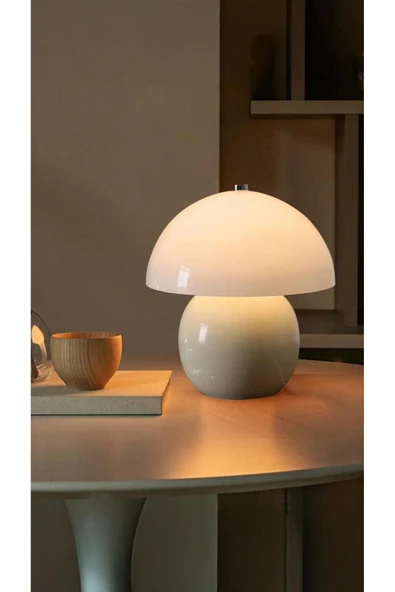 Fico Home Modern Burhi Abajur Krem Mantar Masa Lambası Metal Şapka Metal Gövde - Resim 4