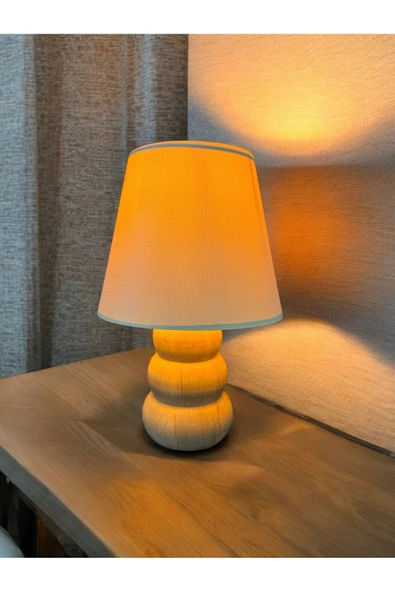 burenze Modern Ağaç Krem Şapkalı El Yapımı Doğal Ahşap Gövde Abajur Masa Lambası Abajur ürün görseli 1