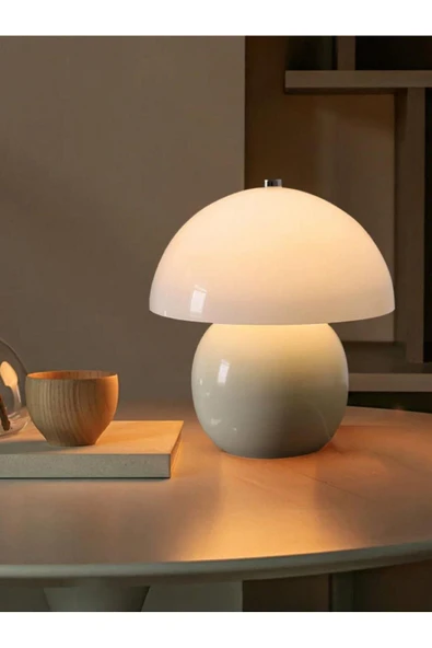 Fico Home Modern Burhi Abajur Krem Mantar Masa Lambası Metal Şapka Metal Gövde - Resim 3