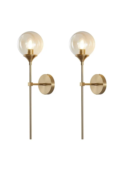 Fico Home Modern Tasarım Pilli Aplik 1 Adet Kablosuz Tak Çalıştır Duvar Camlı Aplik Eskitme Gold Bal Cam - Resim 4