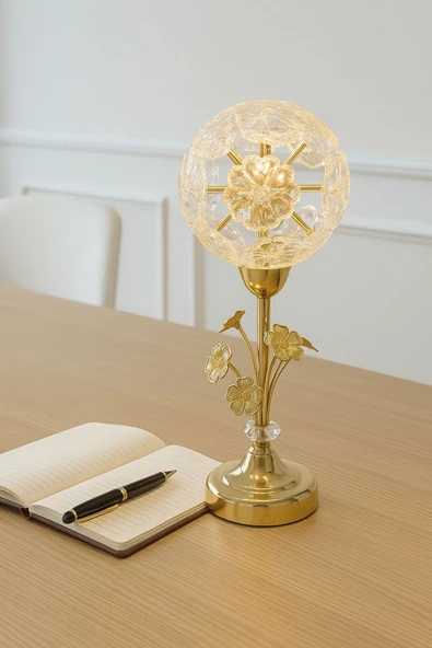 burenze Modern Tasarım Crystal Kristal Taşlı Abajur Masa Lambası 3 Renk Işıklı Parlak Gold Sarı Gövde - Resim 2