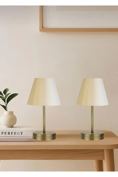 Fico Home Abajur Modern 2 Adet Portofino Eskitme Gold Abajur Krem Şapka İkili Abajur Seti ürün görseli 1