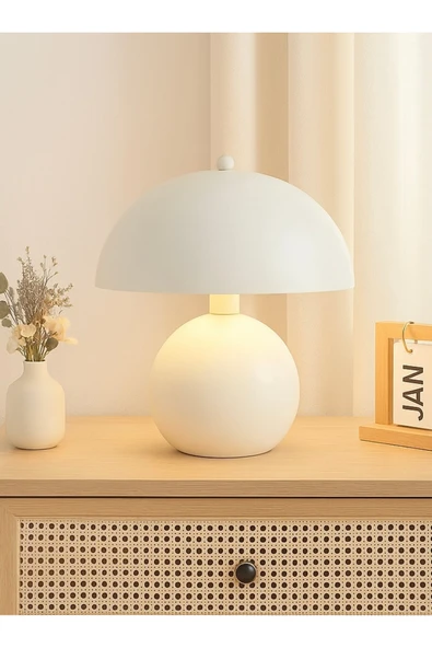 Buiva Modern Tasarım Abajur Krem Mantar Masa Lambası Metal Şapka Metal Gövde ürün görseli 1