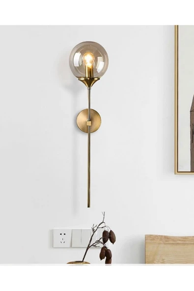 Fico Home Modern Tasarım Pilli Aplik 1 Adet Kablosuz Tak Çalıştır Duvar Camlı Aplik Eskitme Gold Bal Cam - Resim 2