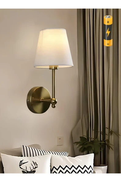 burenze Modern Aplik Pilli Duvar Aplik Power Ledli Tak Kullan Kablosuz Pilli Duvar Aplik Eskitme Gold Sarı - Resim 2