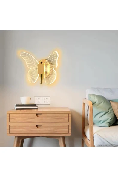 Fico Home Modern Aplik Butterfly Aplik Gold Sarı Kelebek Duvar Apliği - Resim 4
