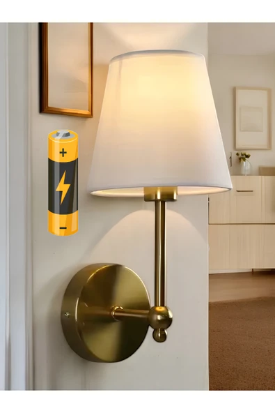 burenze Modern Aplik Pilli Duvar Aplik Power Ledli Tak Kullan Kablosuz Pilli Duvar Aplik Eskitme Gold Sarı ürün görseli 1