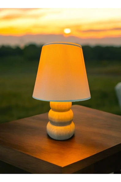 burenze Modern Ağaç Krem Şapkalı El Yapımı Doğal Ahşap Gövde Abajur Masa Lambası Abajur - Resim 2
