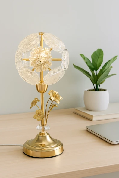 burenze Modern Tasarım Crystal Kristal Taşlı Abajur Masa Lambası 3 Renk Işıklı Parlak Gold Sarı Gövde - Resim 3