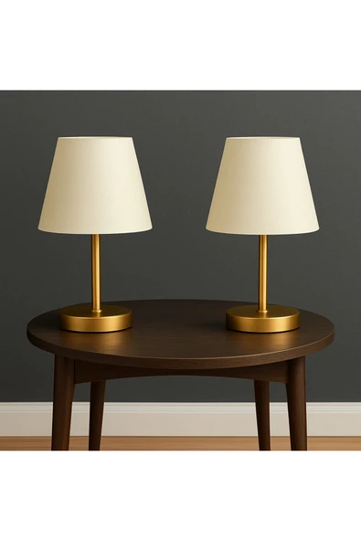 Fico Home Modern Abajur Pilli Abajur Krem Abajurlü 2 Li Abajur Seti Kablosuz Taşınabilir Pilli Abajur ürün görseli 1