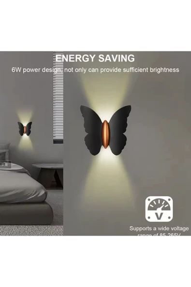 burenze Modern Duvar Power Iç Ve Dış Mekan Aplik Butterfly Led Aplik Siyah Gövde Gün Işığı Kelebek Aplik - Resim 5