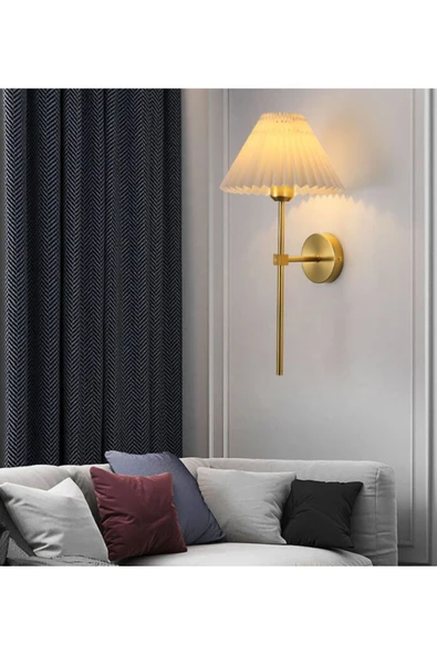 Fico Home Pilli Aplik Kablosuz Tak Çalıştır Krem Abajur Umbrella Aplik Eskitme Gold Sarı 1 Adet - Resim 3