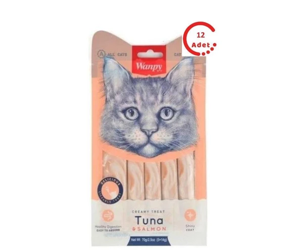Wanpy Ton Balığı&Somon 5x14 gr Likit Kedi Ödülü 12'li Paket - 1