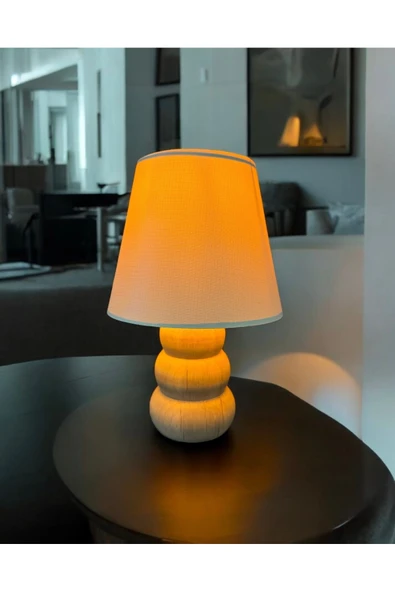 burenze Modern Ağaç Krem Şapkalı El Yapımı Doğal Ahşap Gövde Abajur Masa Lambası Abajur - Resim 3