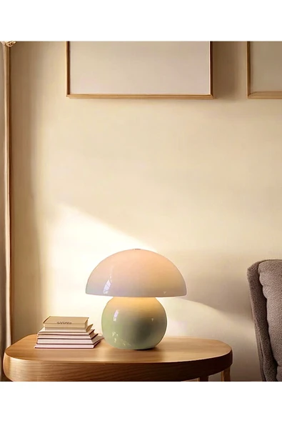 Fico Home Modern Abajur Krem Mushroom Masa Lambası Metal Şapka Metal Gövde ürün görseli 1