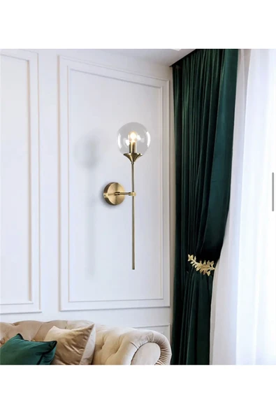 burenze Modern Tasarım Pilli Aplik 1 Adet Tak Çalıştır Duvar Camlı Aplik Eskitme Gold Bal Camlı - 4