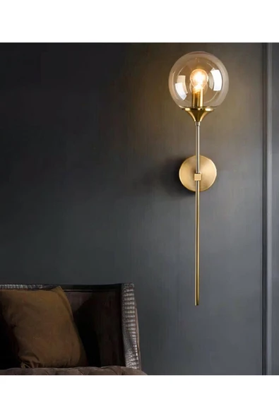 Fico Home Modern Tasarım Pilli Aplik 1 Adet Kablosuz Tak Çalıştır Duvar Camlı Aplik Eskitme Gold Bal Cam - Resim 3