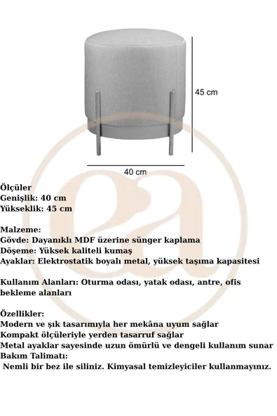 MİO PUF, METAL HALKALI PUF, MAKYAJ OTURAĞI ,PUF BENCH MONTAJSIZ OTURAK GOLD METAL AYAKLI - 4