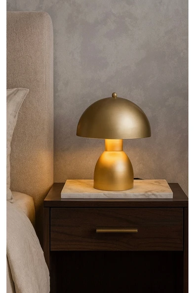 burenze Modern Burry Abajur Masa Lambası Metal Gövde Tasarım Ürün Eskitme Gold Sarı - Resim 2