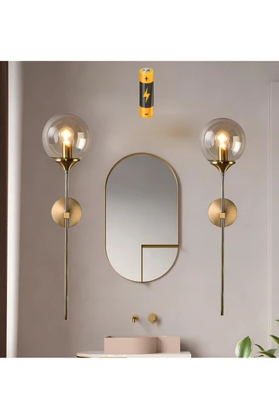 burenze Modern Tasarım Pilli Aplik 1 Adet Tak Çalıştır Duvar Camlı Aplik Eskitme Gold Bal Camlı