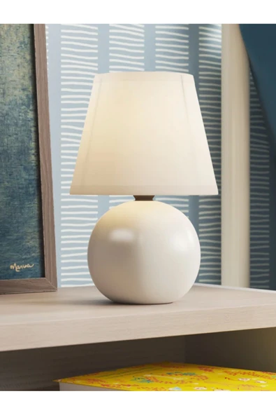 burenze Modern Tasarım İkili Set Marwis Abajur Krem Abajur Masa Lambası Metal Krem Gövde 2 ADET FİYAT - Resim 2