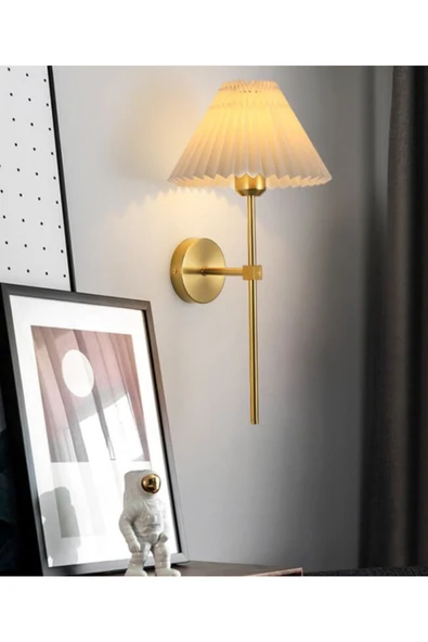 Fico Home Pilli Aplik Kablosuz Tak Çalıştır Krem Abajur Umbrella Aplik Eskitme Gold Sarı 1 Adet ürün görseli 1