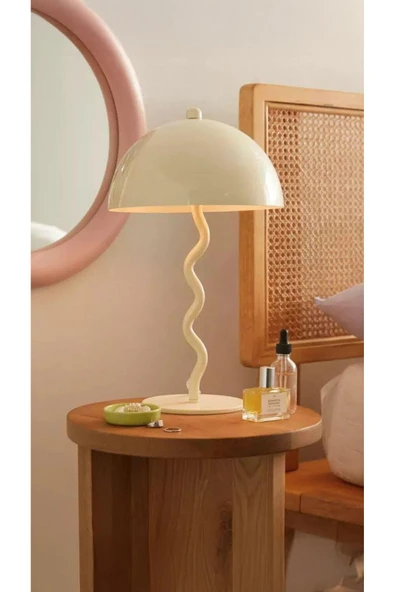 Fico Home Modern Tasarım Mars Zigzag Abajur Metal Gövde Krem ürün görseli 1