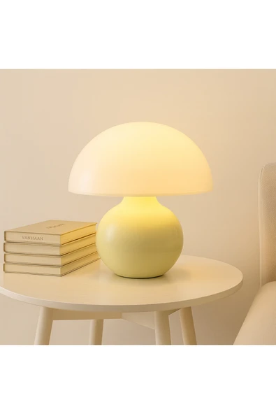 Fico Home Modern Burhi Abajur Krem Mantar Masa Lambası Metal Şapka Metal Gövde - Resim 2