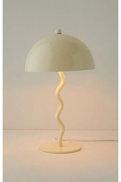 Fico Home Modern Tasarım Mars Zigzag Abajur Metal Gövde Krem - Resim 2